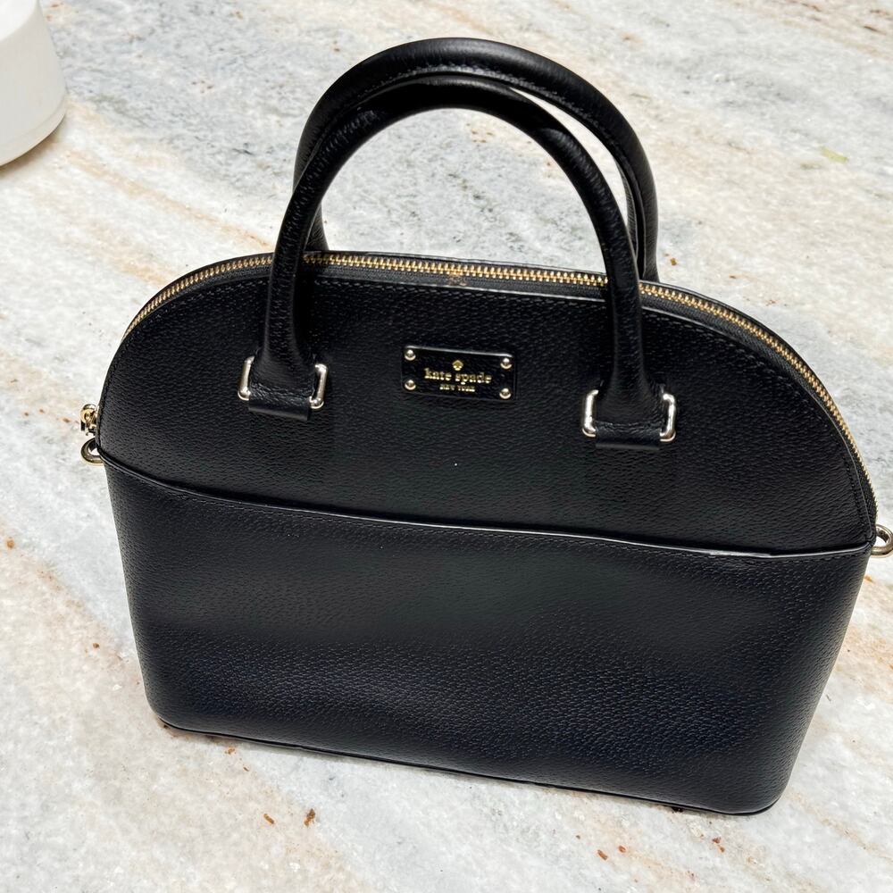 Kate Spade New York Black Pebbled Leather Dome Satchel Crossbody Bag